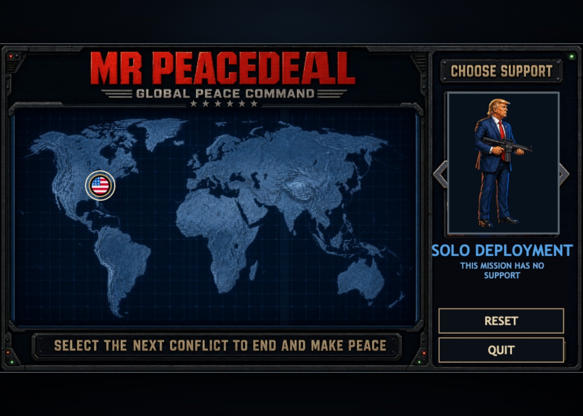 Mr PeaceDeal arcade game title screen and world map